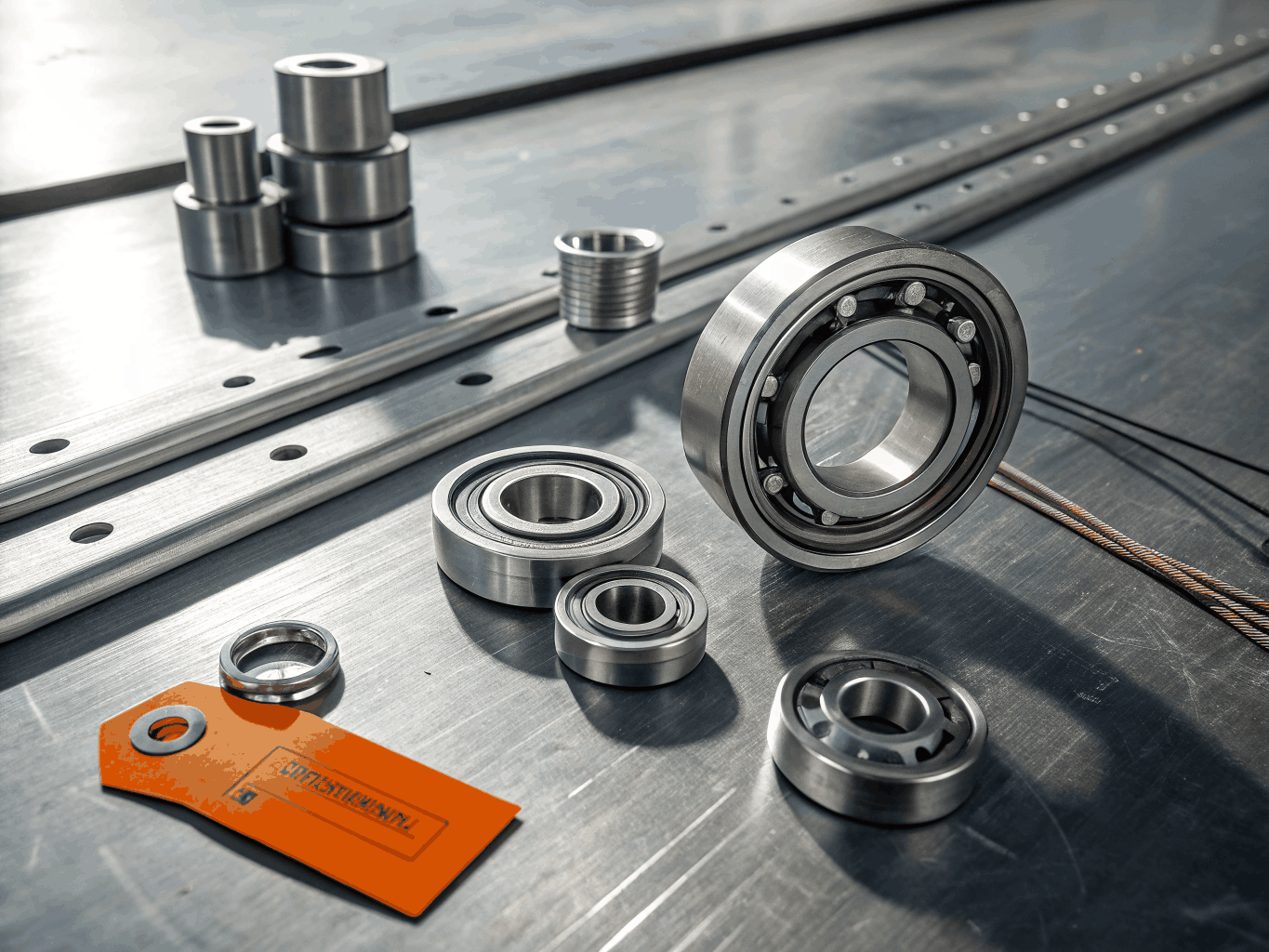 Componentes industriales de alta precisión incluyendo rodamientos y cables Bowden